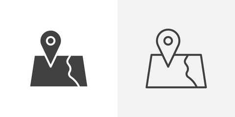 Map icon vector icon set in black and white color.