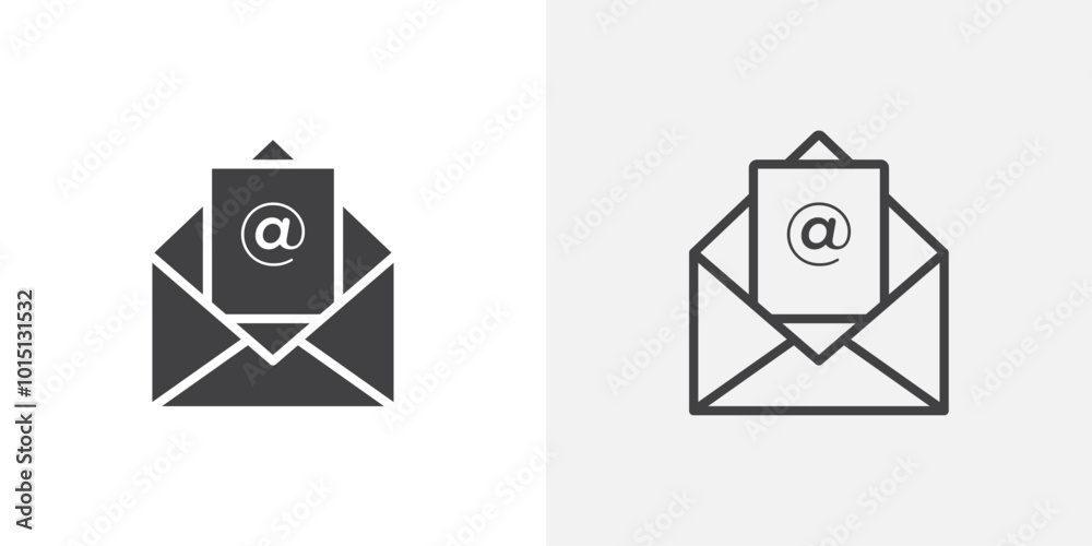 Poster open email icon vector icon set in black and white color.