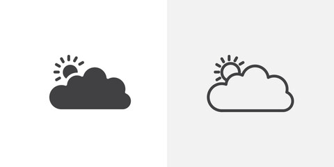 Partially cloudy icon vector icon set in black and white color.