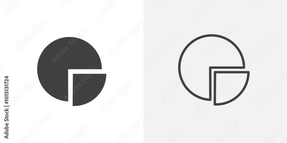 Poster pie chart icon vector icon set in black and white color.