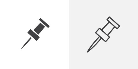 Push Pin icon vector icon set in black and white color.