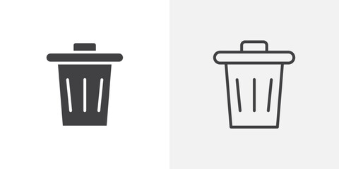 Trash Bin icon vector icon set in black and white color.