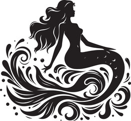 Beautiful Mermaid Silhouette illustration isolated on a white background