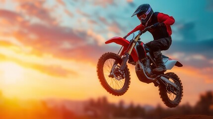 Motocross rider performing a backflip against a dramatic sky, fearless and thrilling, motocross, backflip, sky