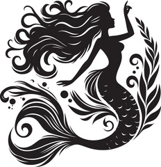 Beautiful Mermaid Silhouette illustration isolated on a white background