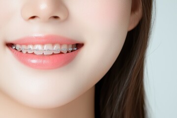 Fototapeta premium A woman with braces on her teeth is smiling