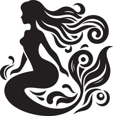 Beautiful Mermaid Silhouette illustration isolated on a white background