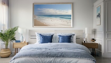  Sophisticated coastal bedroom with whitewashed wooden furniture, light gray walls, and a nav