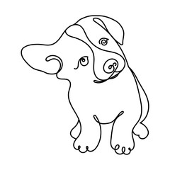 Web Cute corgi puppy sitting. Line art. Line illustration on white background