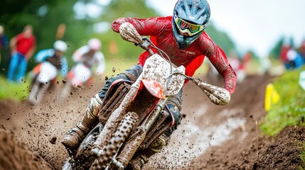 Motocross rider tackling a muddy obstacle course, splashes and grit, motocross, obstacle, mud