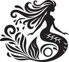 Beautiful Mermaid Silhouette illustration isolated on a white background