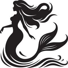 Beautiful Mermaid Silhouette illustration isolated on a white background