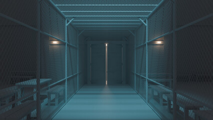 Prison yard hallway premium photo 3d render