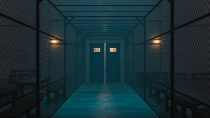 Prison yard hallway premium photo 3d render