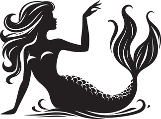 Beautiful Mermaid Silhouette illustration isolated on a white background