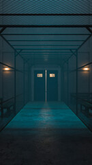 Prison yard hallway premium photo 3d render