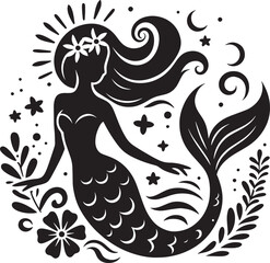 Beautiful Mermaid Silhouette illustration isolated on a white background