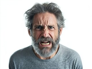 Obraz premium old, mature, angry, disgruntled, elderly, gray-haired, man, frowning, expression, face, photo