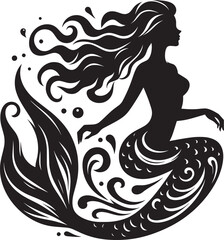 Beautiful Mermaid Silhouette illustration isolated on a white background