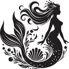 Beautiful Mermaid Silhouette illustration isolated on a white background