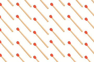 Seamless pattern with wooden matches on white background. Vector illustration.