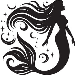 Beautiful Mermaid Silhouette illustration isolated on a white background