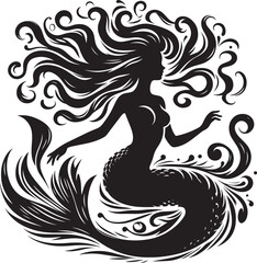 Beautiful Mermaid Silhouette illustration isolated on a white background