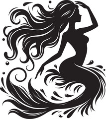 Beautiful Mermaid Silhouette illustration isolated on a white background