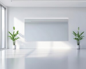 Bright minimalist fitness studio with white decor, mirrored wall, and subtle spotlights, fitness studio, bright, spotlights