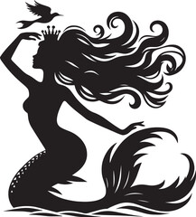 Beautiful Mermaid Silhouette illustration isolated on a white background