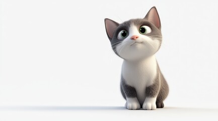 Cute 3d render cat cartoon style on white background