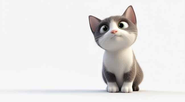 Cute 3d render cat cartoon style on white background