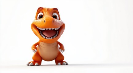 Cute 3d render dino cartoon style on white background 