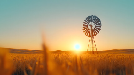 Field with an Old Windmill Standing Tall Silhouette   Rustic Charm in Countryside Landscapes © photo for everything