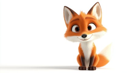 Obraz premium Cute 3d render fox cartoon style on white background