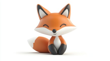 Fototapeta premium Cute 3d render fox cartoon style on white background 