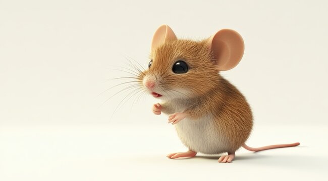 Cute 3d render mouse cartoon style on white background 