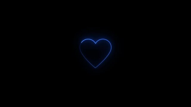 Neon Light Heart Icon on Black Background.Glowing neon love symbol abstract. Neon line love sign animated.Heart in neon style. Neon sign on the wall, bar, shop.Valentine's Day template. Love.