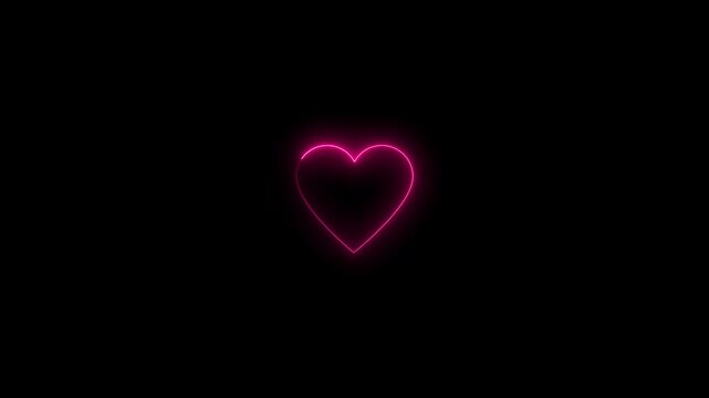 Neon Light Heart Icon on Black Background.Glowing neon love symbol abstract. Neon line love sign animated.Heart in neon style. Neon sign on the wall, bar, shop.Valentine's Day template. Love.