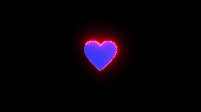 Neon Light Heart Icon on Black Background.Glowing neon love symbol abstract. Neon line love sign animated.Heart in neon style. Neon sign on the wall, bar, shop.Valentine's Day template. Love.