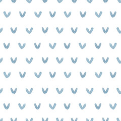 Hand drawn watercolor blue hearts seamless pattern isolated on white background. Can be used for textile, fabric, scrapbook and other printed products.