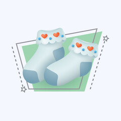 3d cartoon style baby socks icon on white background. Clothes for newborn boy or girl flat vector illustration. Nursery, childbirth, congratulation, celebration concept