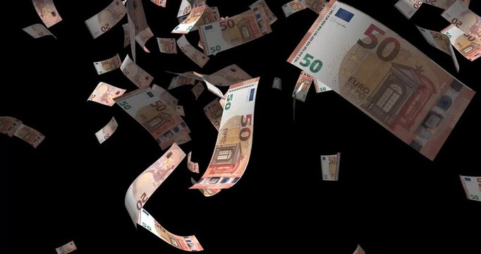 50 Euro banknote falling 4k animation footage
