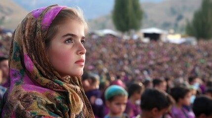 Girl in vibrant scarf at world polio day gathering