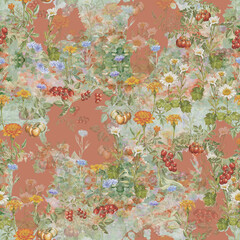 Naklejka premium Amiable Looks flower meadows wild floral pattern design seamless