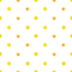 Hand drawn watercolor yellow dots seamless pattern isolated on white background. Can be used for textile, fabric, scrapbook and other printed products.