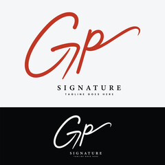 G, P, GP Initial letter logo. Alphabet GP Handwritten Signature logo