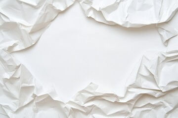 Obraz premium Crumpled white paper with empty space in the center for design or text placement.