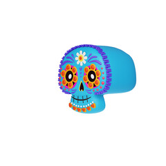 Cute cartoon character of Skull on Dia De Los Muertos. 3d render.