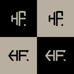 HF polygon, circle, hexagon, flat and simple letter logo set in one artboard. HF minimalist and classic logo.